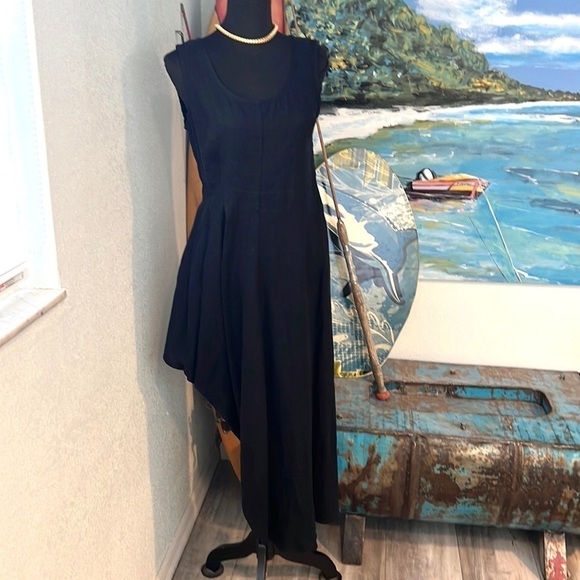 🖤Tiar Bellomo,Los Angeles,Soft Black,Lagenlook Linen Asymmetrical Dress,Size S - Picture 4 of 12